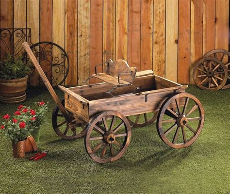 Large Wood Wagon Rolling Country Flower Cart Plant Pot Stand Planter