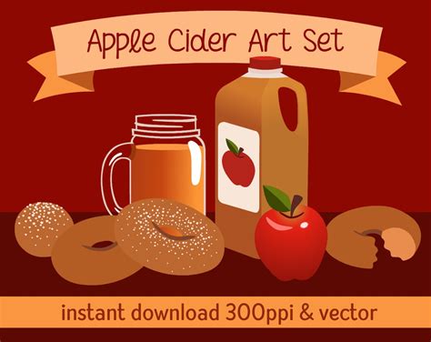Apple Cider And Donuts Art Set Clip Art Instant Download Etsy