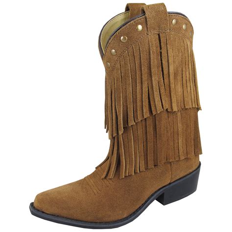 Smoky Mountain Boots Kids Wisteria Brown Double Fringe Leather Cowboy Boot