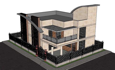 two story modern house 3d model cad drawing details skp file cadbull