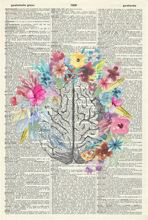 Floral Brain Art Print Brain Illustration Anatomy Art