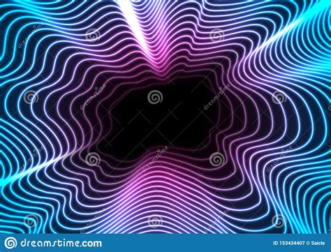 Blue Ultraviolet Neon Curved Wavy Lines Abstract Background Stock
