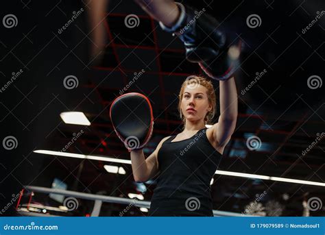 Two Women Boxing On The Ring Box Workout Stock Image Image Of