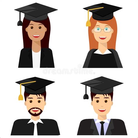 Cartoon Graduate Students Icons Set Stock Illustrations 34 Cartoon