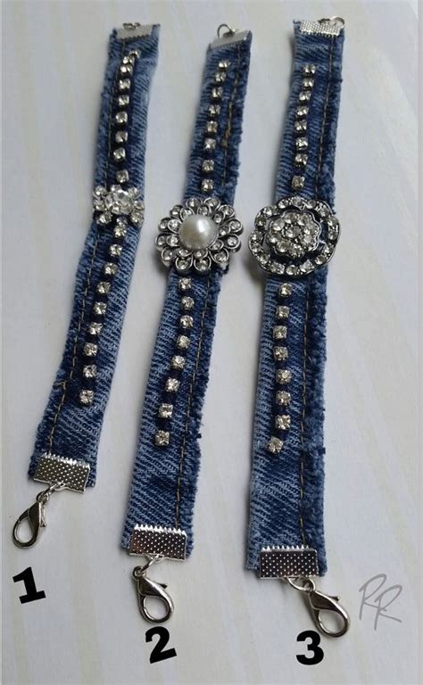 Denim Cuff Bracelet Upcycled Jeans Jewelry By