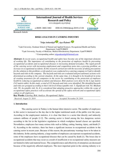 However, public health professionals have cited policy development as one of the areas in which training is needed. (PDF) RISKS ANALYSIS IN CATERING INDUSTRY