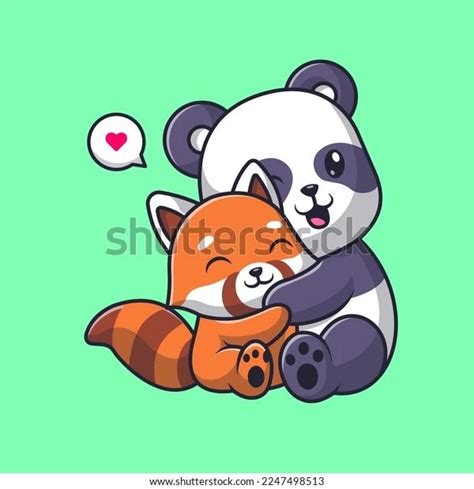 Vektor Stok Cute Panda Hug Red Panda Cartoon Tanpa Royalti 2247498513