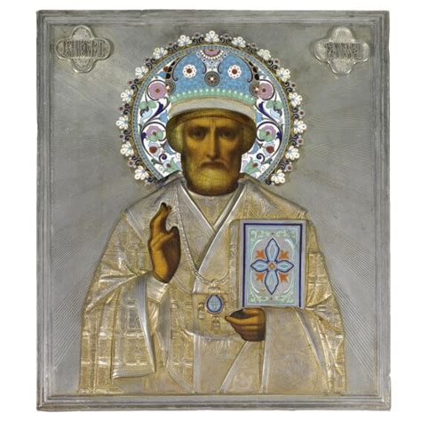 274 A Silver Gilt And Cloisonné Enamel Icon Of St Nicholas The