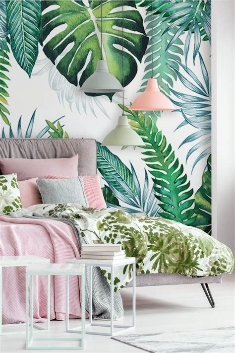 Tropical Palm Leaf Wallpaper Mural Tropical Bedrooms Tropical Theme