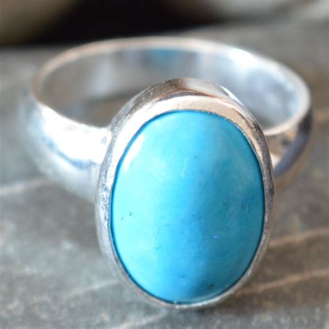 Genuine Turquoise Sterling Silver Ring For Women 6 Carat Astrological