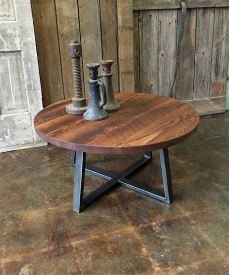 Round Industrial Coffee Table Reclaimed Wood Steel By Wwmake