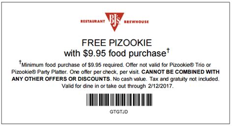 There's no reason you need to pay full price at bj's restaurants when you can use one of their 9 coupons for january. BJ's Restaurant and Brewhouse Promotion: Free Pizookie