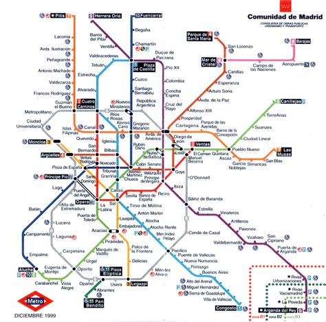 Plano Esquemático De Metro De Madrid Diciembre De 1999 Traspapelados