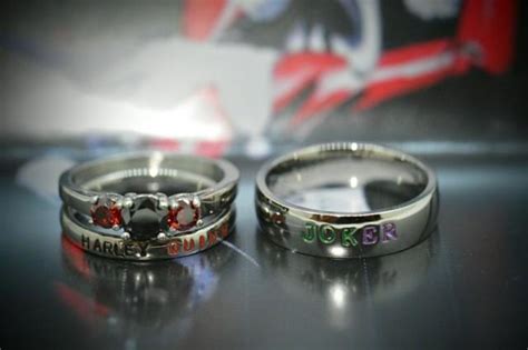 Harley Quinn And Joker Rings Black Diamond Cz And Garnet Cz Complete