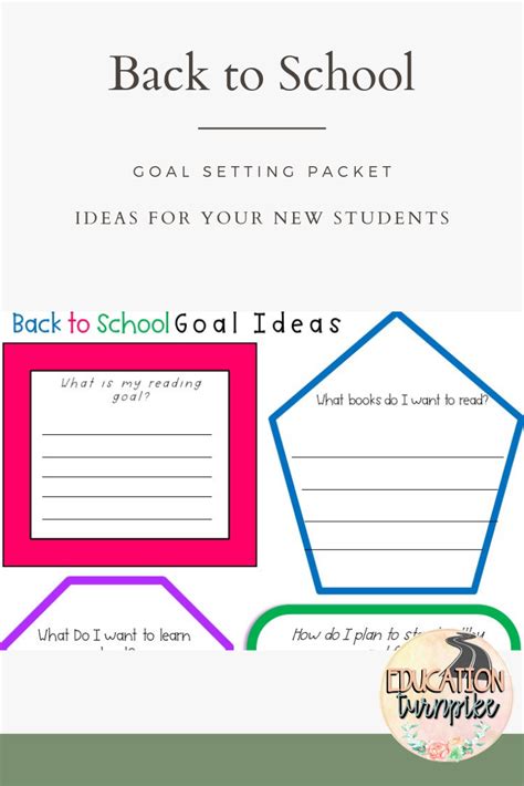 Back To School Goal Setting Packet School Goals Back To School School