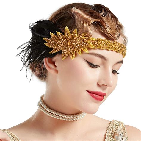 S Headband Black Feather Gold Bridal Great Gatsby S S Flapper