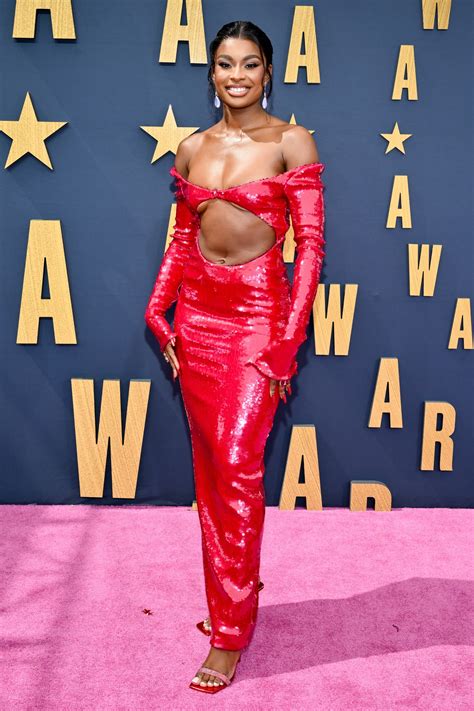 Coco Jones Dons Daring Red Dress Square Sandals At BET Awards 2023