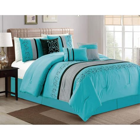 Empire Home Oversized 7 Piece Black And Teal Embroidered Bedding