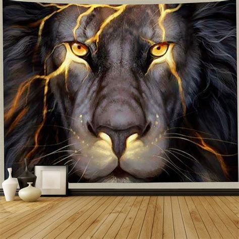Cool Lion Tapestry Wall Hanging Black And Gold African Lion Tapestries