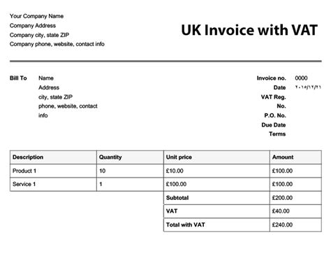 Vat Invoice Template Uk Printable Receipt Template