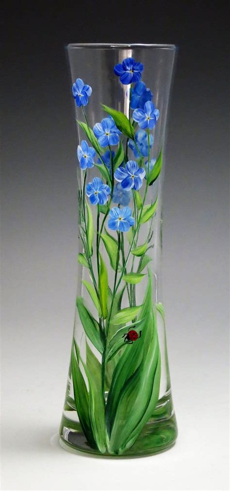 Selena Forget Me Not Vase Glass Painting Designs Wine Glass Art Hand Painted Glassware