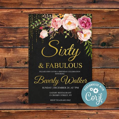 Sixty & Fabulous 60th Birthday Invitation Floral Women | Etsy