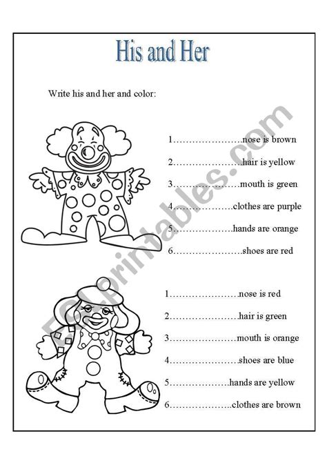 His And Her Esl Worksheet By Elesy