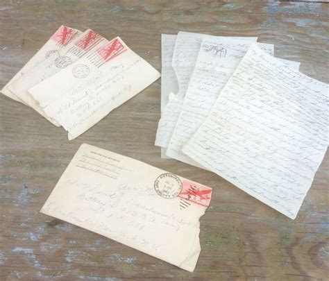 Antique Set Of 4 Handwritten Love Letters Ww2 Wwii Soldier Air Mail W