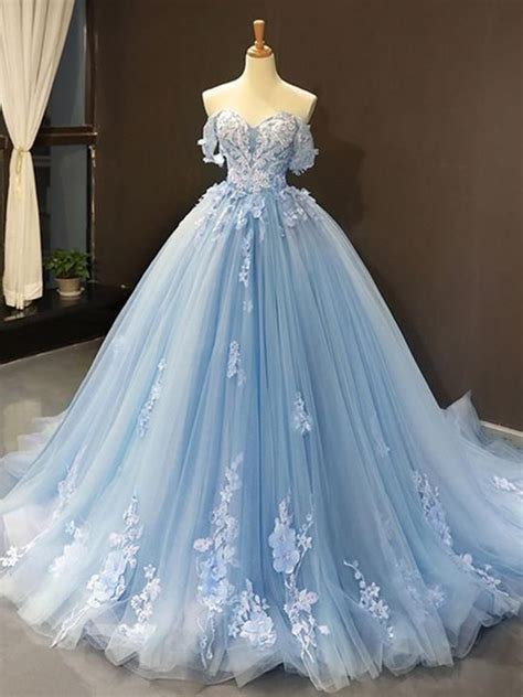 Ball Gown Tulle Off The Shoulder Sleeveless Applique Sweepbrush Train