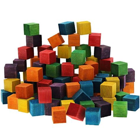 Square Colored Wood Craft Cube Blocks 100 Count