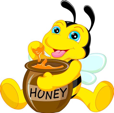 Funny Bee Cartoon With Honey Stock Vector Illustration