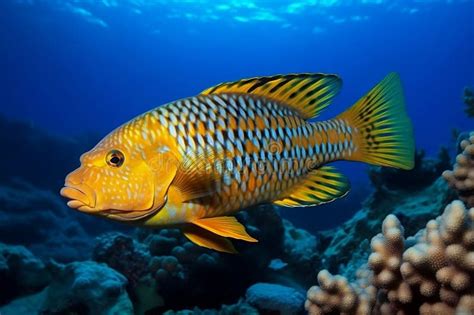 Bright Colored Fish Swims In The Aquarium Generative AI Stock