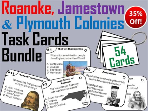 Roanoke Jamestown And Plymouth Colonies Task Cards Bundle Teaching