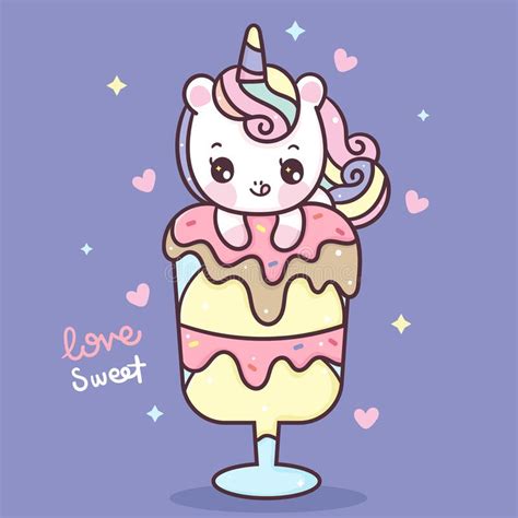 Cute Unicorn Cartoon Sweet Dessert Ice Cream Pony Child Vector Stock