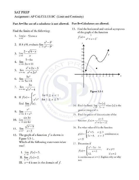 Ap Calculus Test Limit And Continuity Sat Prep