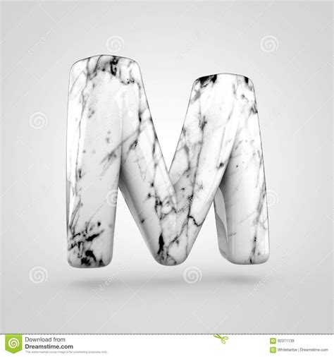 Glossy Marble Alphabet Letter M Uppercase Isolated On White Background