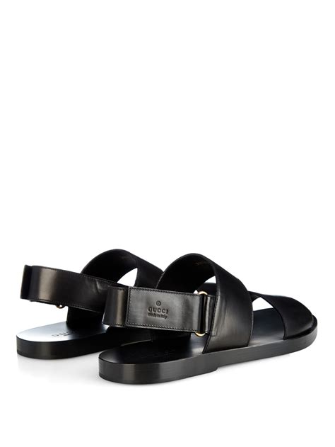 Lyst Gucci Double Strap Leather Sandals In Black For Men