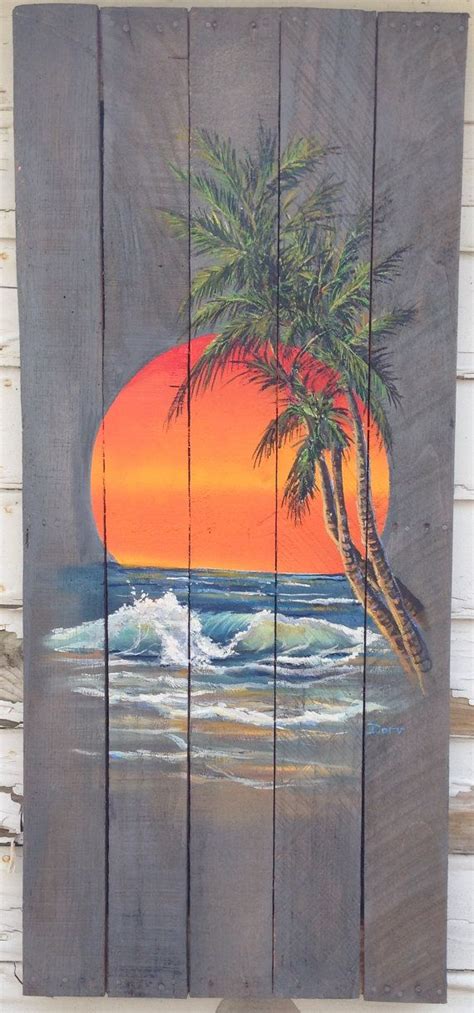 Wood Pallet Sign Ocean Sunset With Palm Tree Painting Optional Last