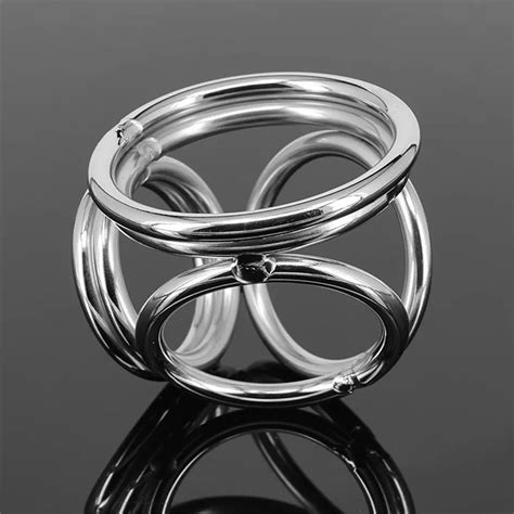 male stainless steel dick ring penis delay ejaculation 4 holes cockrings lock dildo and scrotum