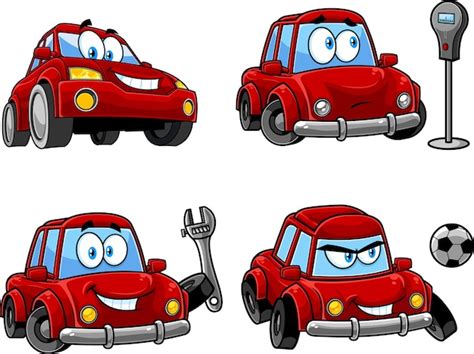 Premium Vector Red Car Cartoon Character Poses Vector Collection Set