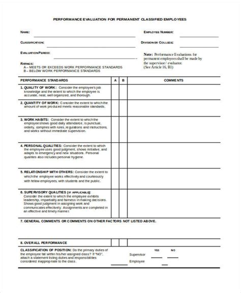 Microsoft Word Printable Employee Performance Evaluation Form Free Download