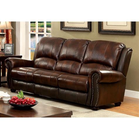 Furniture Of America Garry 3 Piece Top Grain Leather Match Sofa Set In
