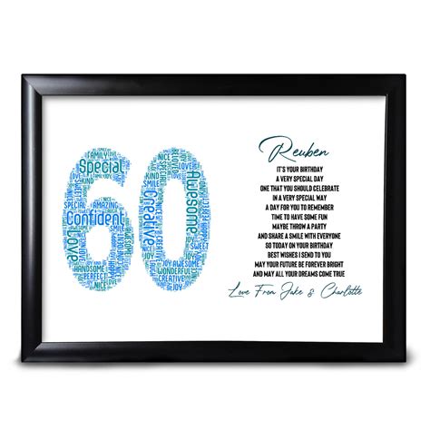 60th Birthday Print T Word Art For Him Dad Grandad Any Number Name