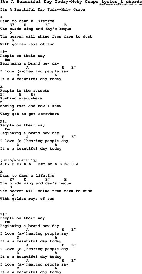 Love Song Lyrics Forits A Beautiful Day Today Moby Grape With Chords