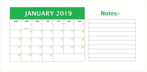 Editable January 2019 Calendar Template Calendar Template 2019