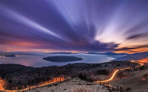 Nature Landscape Long Exposure Sunset Clouds Hill Mountain Water