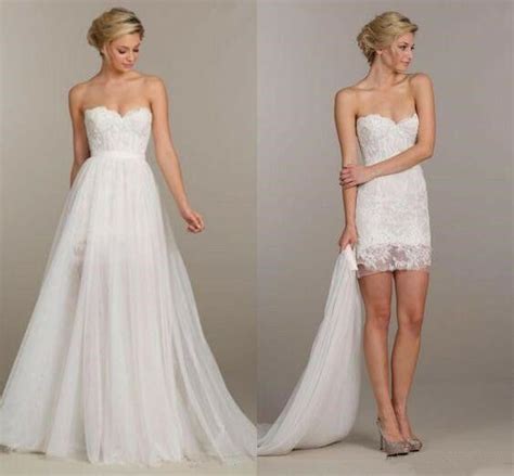 New Two In One Wedding Dress Short White Lace Bridal Gown Detachable