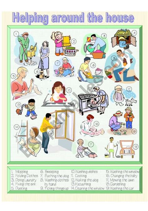 Helping Around The House Picture Dictionary Esl Worksheet By