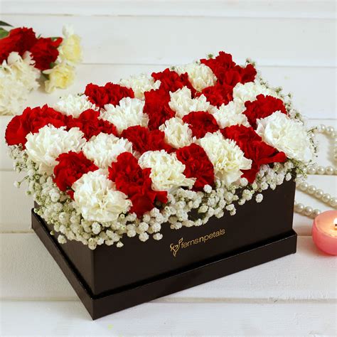 Buysend White And Red Carnations Arrangement Online Ferns N Petals
