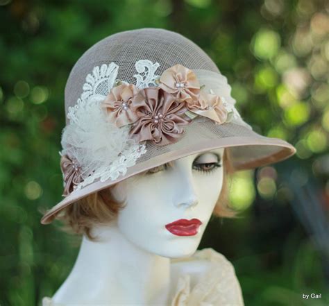 Buy Custom Made 20s Vintage Cloche Hat Garden Tea Party In Ivory Taupe